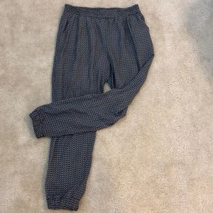 Black and white patterned rayon challis pants